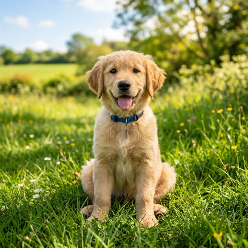 Golden Retriever puppy smiling